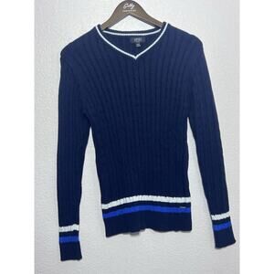 Nautical Fisherman Sweater Jones Of New York Knit V Neck Navy Tennis Nautical